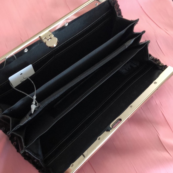 🆕Sequin clutch bag/wallet! Black/silver! 5 compartments & 1 zip coin! Dustcover - Picture 13 of 15